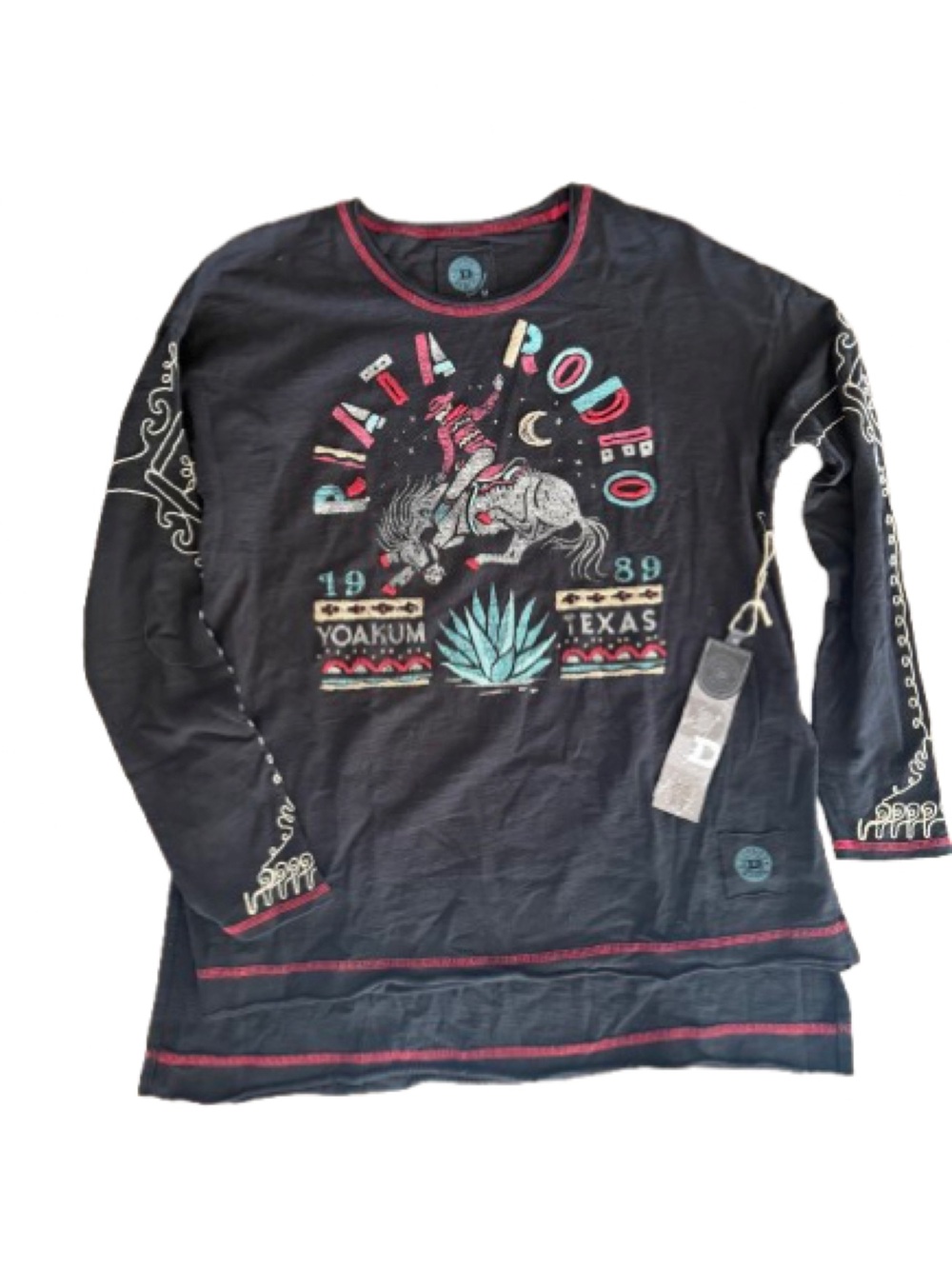 Double D Ranch Black Embroidered Texas Top with Multicolor Accents